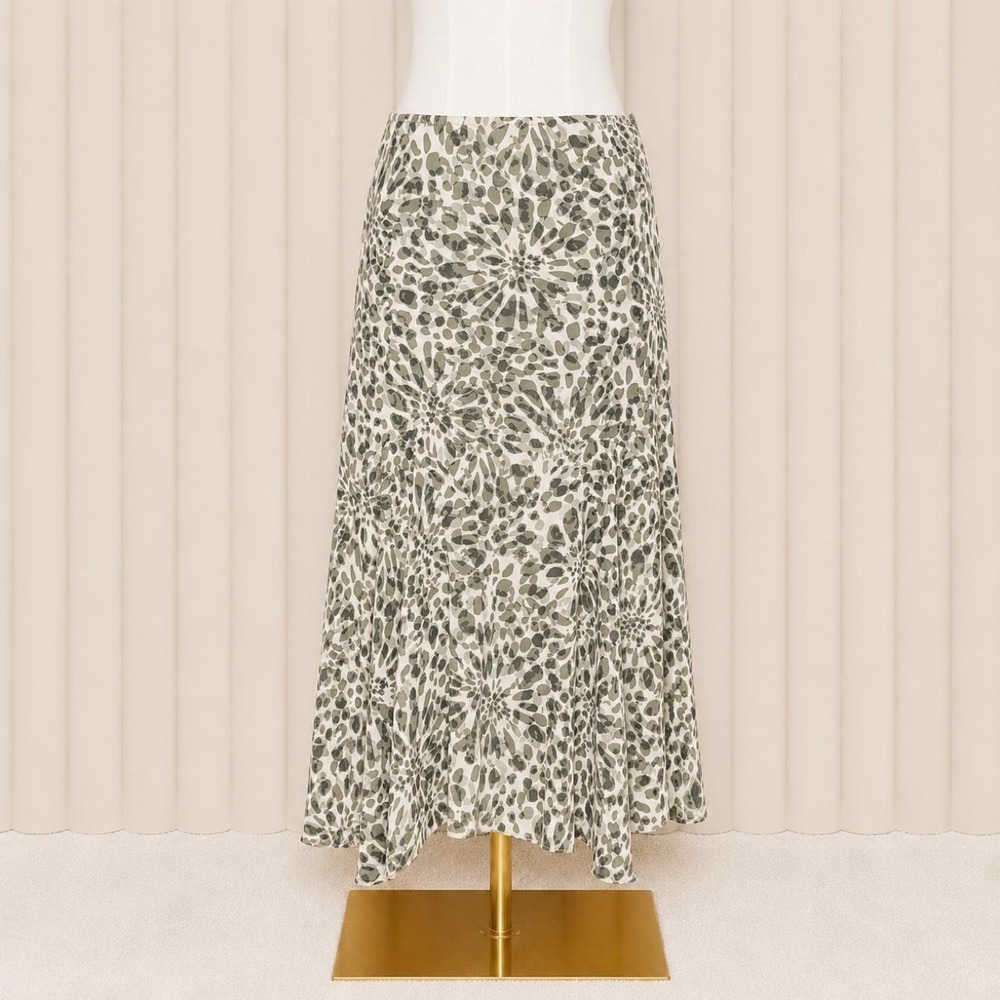 Y2K Sage Green Abstract Floral Midi Skirt